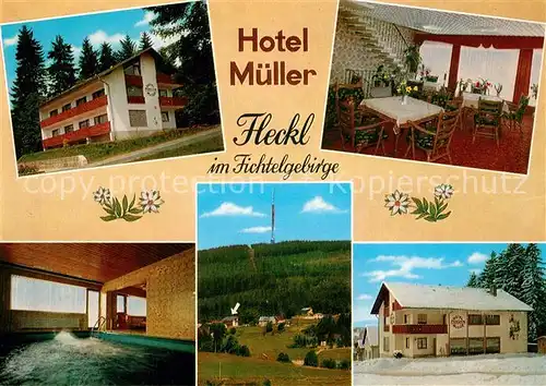 AK / Ansichtskarte Fleckl Hotel Mueller Gaststube Hallenbad Fichtelgebirge Fleckl