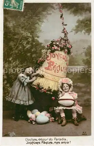 AK / Ansichtskarte Foto_MF_Paris Kinder Ostereier Glocke Blumen Ostern  Foto_MF_Paris