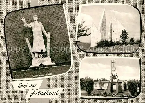 AK / Ansichtskarte Friedland_Goettingen Heimkehrer Statue Friedlandgedaechtnsistaette Glockenturm  Friedland_Goettingen