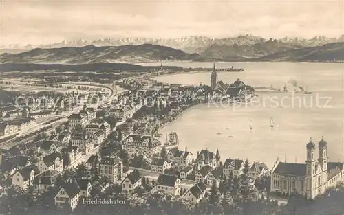 AK / Ansichtskarte Friedrichshafen_Bodensee mit Alpenblick aus der Vogelperspektive Bromsilber Friedrichshafen Bodensee