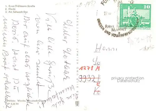 AK / Ansichtskarte Fuerstenberg_Havel Thaelmann Str Markt Am Schwedt See Fuerstenberg_Havel