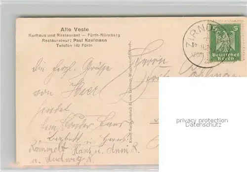 AK / Ansichtskarte Fuerth_Bayern Alte Veste Kurhaus Restaurant Fuerth Bayern