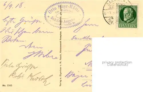 AK / Ansichtskarte Fuessen_Allgaeu Rheintal Otto Mayr Huette Allgaeuer Alpen Fuessen Allgaeu