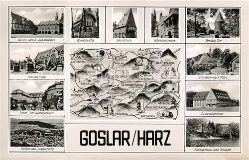 AK / Ansichtskarte Goslar Jugendherberge Rathaustreppe Kaiserhaus Brusttuch Panoramakarte Flugaufnahme Goslar