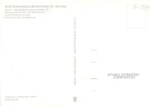 AK / Ansichtskarte Gross_Schoenebeck Kirche Baudenkmal Konsum Gaststaette Zur Schorfheide Kulturhaus Gross Schoenebeck