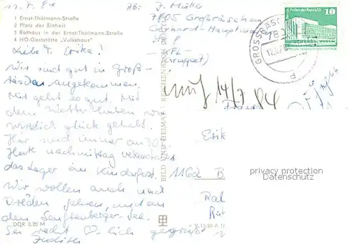 AK / Ansichtskarte Grossraeschen Ernst Thaelmann Strasse Platz der Einheit Rathaus HO Gaststaette Grossraeschen