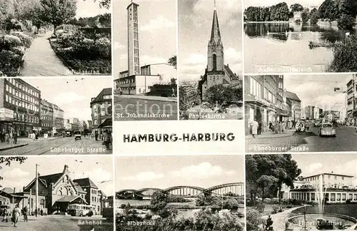 AK / Ansichtskarte Harburg_Hamburg Schulgarten Johanniskirche Aussenmuehlenteich Bahnhof Elbbruecke Harburg Hamburg