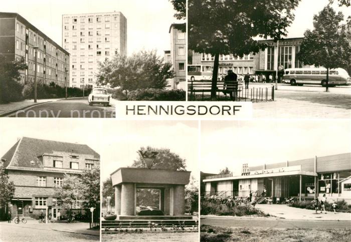 AK / Ansichtskarte Hennigsdorf Hochhaus Bahnhof Monument Schule