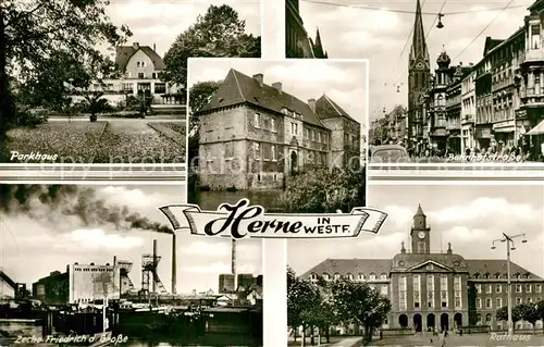 AK / Ansichtskarte Herne_Westfalen Parkhaus Bahnhofstrasse Rathaus Zeche Friedrich der Grosse Schloss Herne_Westfalen