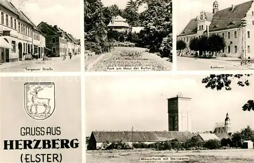 AK / Ansichtskarte Herzberg_Elster Rathaus Haus der Kultur Sternwarte Wasserturm Herzberg_Elster