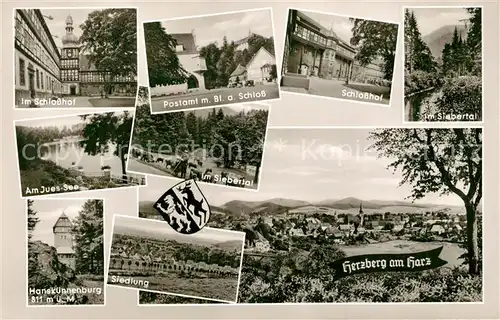 AK / Ansichtskarte Herzberg_Harz Schlosshof Postamt Schloss Siedlung Herzberg Harz