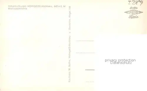 AK / Ansichtskarte Hohegeiss_Harz Wolfsbachmuehle Hohegeiss Harz