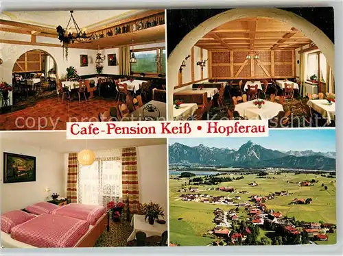 AK / Ansichtskarte Hopferau Cafe Pension Keiss Restaurant Alpenpanorama Fliegeraufnahme Hopferau