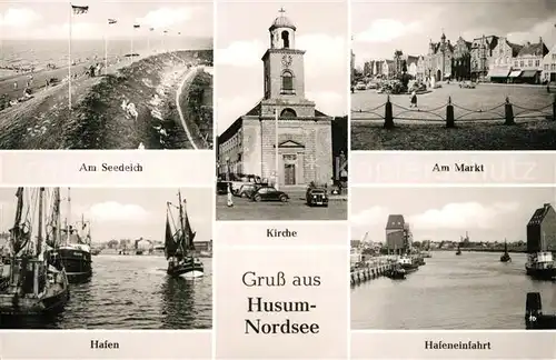 AK / Ansichtskarte Husum_Butjadingen Marktplatz Hafen Seedeich Hafeneinfahrt Husum Butjadingen