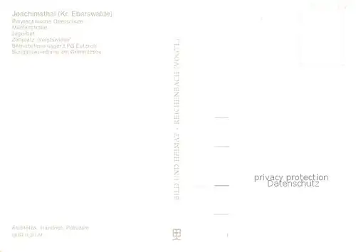 AK / Ansichtskarte Joachimsthal Polytechn Oberschule Muehlenstrasse Jaegerhof Zeltplatz Voigtswiese Betriebsferienlager LPG Eutzsch Bungalowsiedlung am Grimnitzsee Joachimsthal