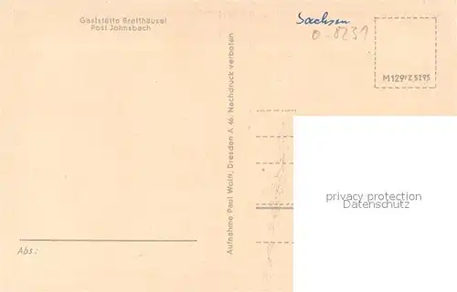 AK / Ansichtskarte Johnsbach_Osterzgebirge Gaststaette Bretthaeusel Landschaftspanorama Johnsbach_Osterzgebirge