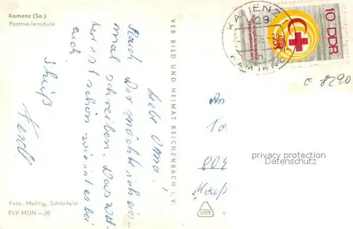 AK / Ansichtskarte Kamenz_Sachsen Postmeilensaeule Kamenz Sachsen