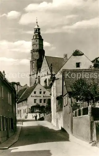AK / Ansichtskarte Kamenz_Sachsen Pulsnitzer Strasse Blick zur Kirche Kamenz Sachsen