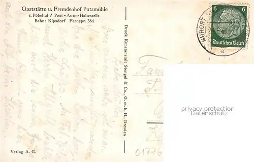 AK / Ansichtskarte Kipsdorf Gaststaette Putzmuehle Kipsdorf