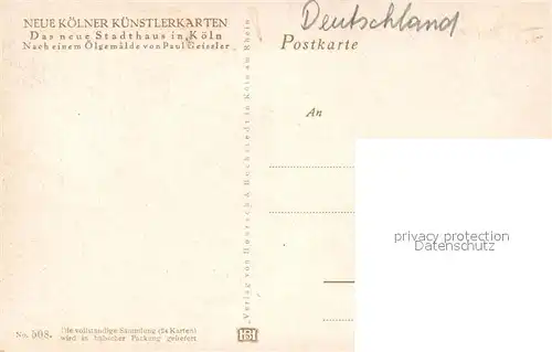 AK / Ansichtskarte Koeln_Rhein Stadthaus Serie Neue Koelner Kuenstlerkarte Nr. 508 Koeln_Rhein