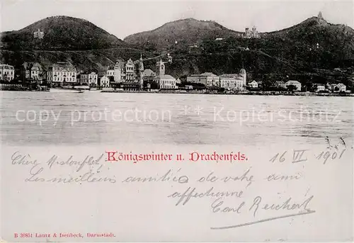AK / Ansichtskarte Koenigswinter Rheinpartie mit Drachenfels Koenigswinter