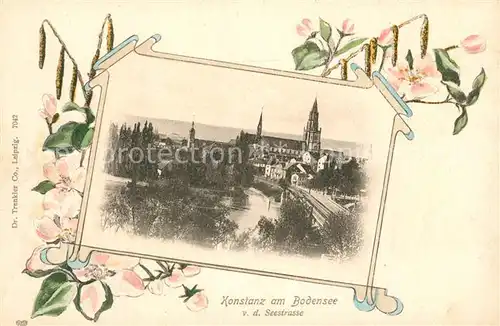 AK / Ansichtskarte Konstanz_Bodensee Blick von der Seestrasse Rheinbruecke Muenster Blumen Konstanz_Bodensee