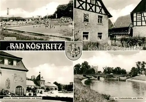AK / Ansichtskarte Koestritz_Bad Schloss Schwimmbad Friedensbruecke Muehle HOG Frosch Koestritz_Bad