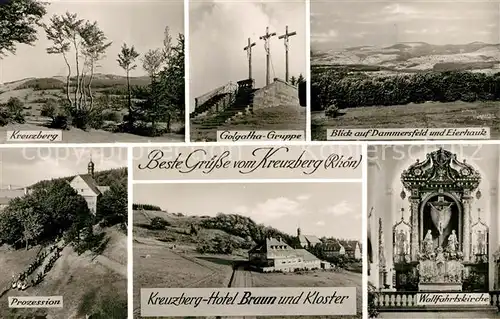 AK / Ansichtskarte Kreuzberg_Rhoen Prozession Hotel Braun Kloster Wallfahrtskirche Kreuzberg Rhoen