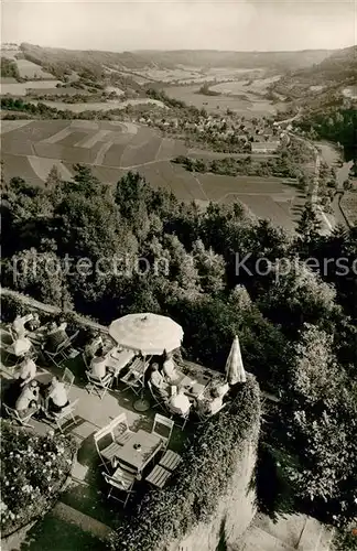 AK / Ansichtskarte Langenburg_Wuerttemberg Schlosskaffee Terrasse mit Blick ins Baechlinger Tal Langenburg Wuerttemberg