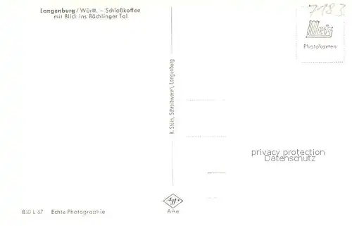 AK / Ansichtskarte Langenburg_Wuerttemberg Schlosskaffee Terrasse mit Blick ins Baechlinger Tal Langenburg Wuerttemberg