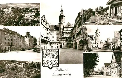 AK / Ansichtskarte Langenburg_Wuerttemberg Teilansichten Altstadt Restaurant Terrasse Schloss Wappen Langenburg Wuerttemberg