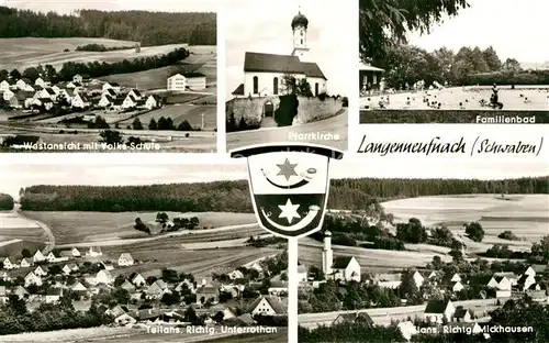 AK / Ansichtskarte Langenneufnach Panorama Pfarrkirche Familienbad Unterrothan Mickhausen Langenneufnach