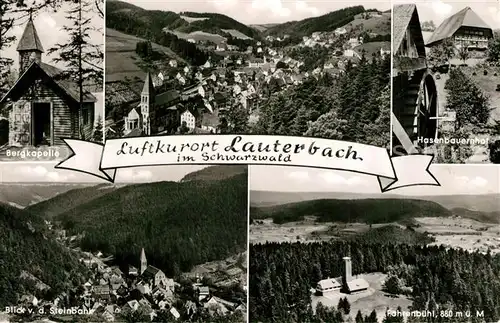 AK / Ansichtskarte Lauterbach_Schwarzwald Bergkapelle Hasenbauernhof Wasserrad Pohrenbuehl Blick von Steinbank Lauterbach Schwarzwald