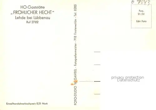 AK / Ansichtskarte Lehde HO Gaststaette Froehlicher Hecht Lehde