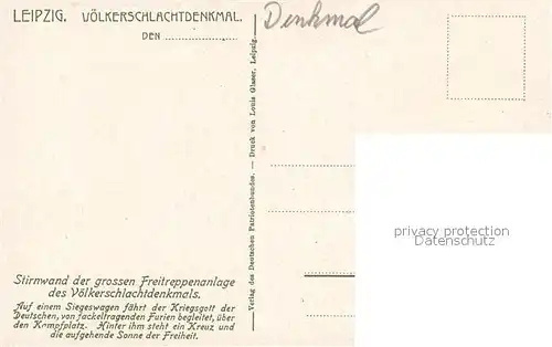AK / Ansichtskarte Leipzig Voelkerschlachtdenkmal Stirnwand der Freitreppenanlage Leipzig