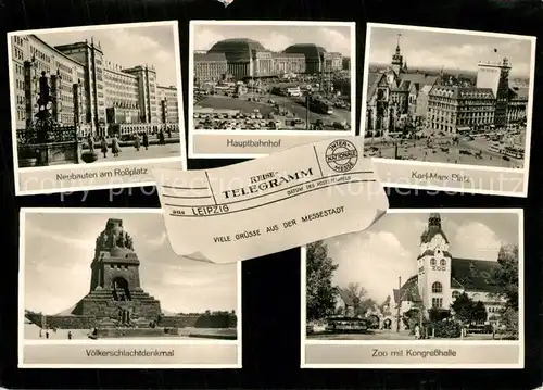 AK / Ansichtskarte Leipzig Reisetelegramm Neubauten Rossplatz Voelkerschlachtdenkmal Zoo Leipzig