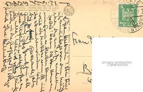 AK / Ansichtskarte Leipzig Burgstrasse Thomaskirche Turm Thueringer Hof Leipzig