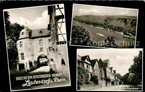 AK / Ansichtskarte Leutesdorf_Rhein Panorama Blick ueber den Rhein Haeuserpartie Torbogen Althistorischer Weinort Leutesdorf Rhein