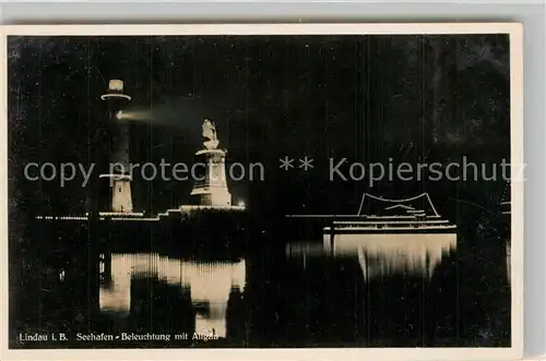 AK / Ansichtskarte Lindau_Bodensee Seehafen Beleuchtung mit Allgaeu Lindau Bodensee