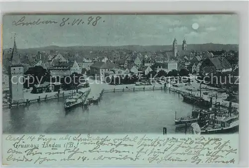 AK / Ansichtskarte Lindau_Bodensee Hafen Blick ueber die Stadt im Mondschein Lindau Bodensee