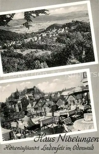 AK / Ansichtskarte Lindenfels_Odenwald Stadtpanorama Haus Nibelungen Restaurant Terrasse Lindenfels Odenwald