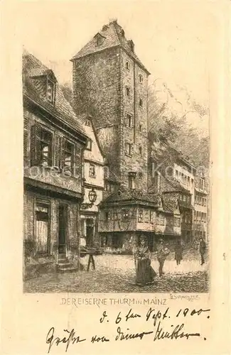 AK / Ansichtskarte Mainz_Rhein Der Eiserne Turm Zeichnung Kuenstlerkarte Deutsche Reichspost Mainz Rhein