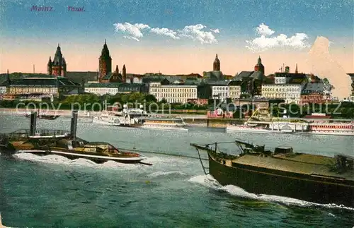 AK / Ansichtskarte Mainz_Rhein Rheindampfer Binnenschifffahrt Blick zum Stadt Mainz Rhein