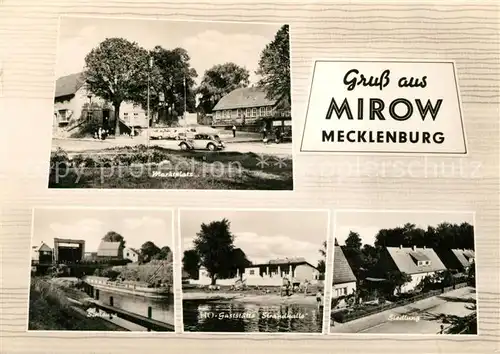 AK / Ansichtskarte Mirow Marktplatz Schleuse HO Gaststaette Strandhalle Siedlung Mirow