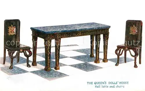 AK / Ansichtskarte Moebel_Antiquitaeten Hall Table and Chairs Queen s Dolls House  