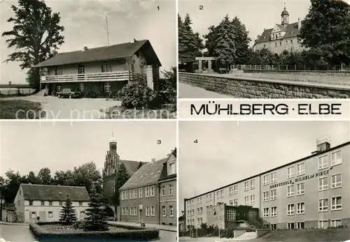 AK / Ansichtskarte Muehlberg_Elbe Klubgaststaette Strandhaeuschen Schloss Thaelmannplatz Muehlberg Elbe