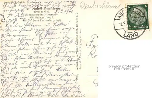 AK / Ansichtskarte Muehlleiten_Vogtland Fremdenhof Buschhaus Winterlandschaft Muehlleiten_Vogtland