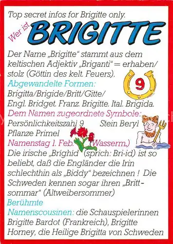 AK / Ansichtskarte Namenskarte_Namenstag Brigitte  