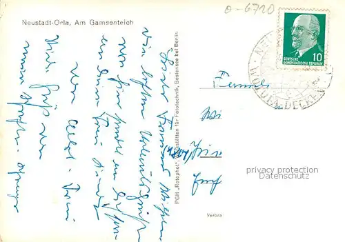 AK / Ansichtskarte Neustadt_Orla Am Gamsenteich Neustadt_Orla