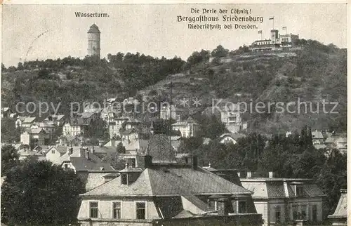 AK / Ansichtskarte Niederloessnitz Berggasthaus Friedensburg Wasserturm Niederloessnitz